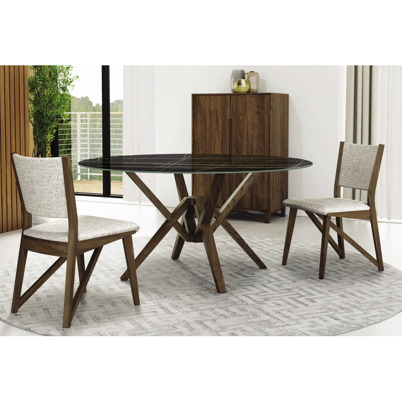 Exeter Round Dining Table, Black, Natural Walnut, 30"H x 60"L x 60"W