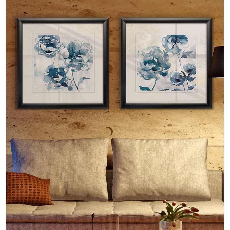 « indigo jardin i », ensemble de 2 reproductions de peintures encadrées