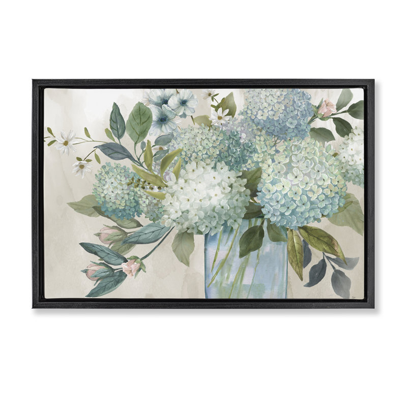 Cadre flottant Hydrangeas Galore Flowers, design par Nan, Cadre flottant noir de jais, H 21 po x l 31 po