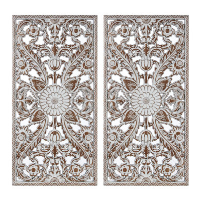 2 PCS   Distressed Carved Wood Wall Decor Set
