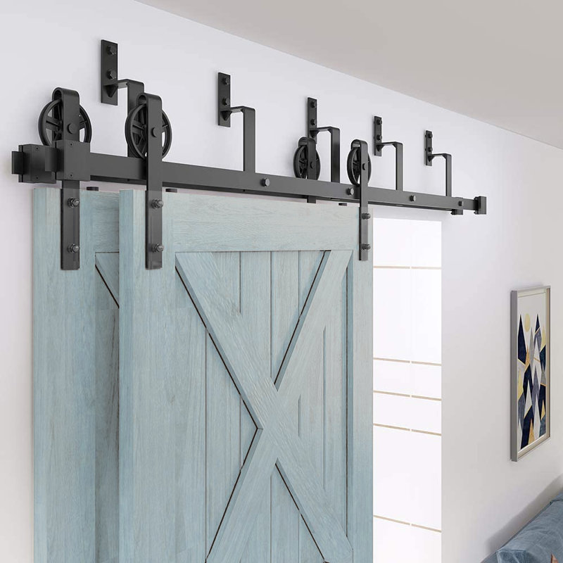 48 in. Black Steel Sliding Barn Door Hardware Kit