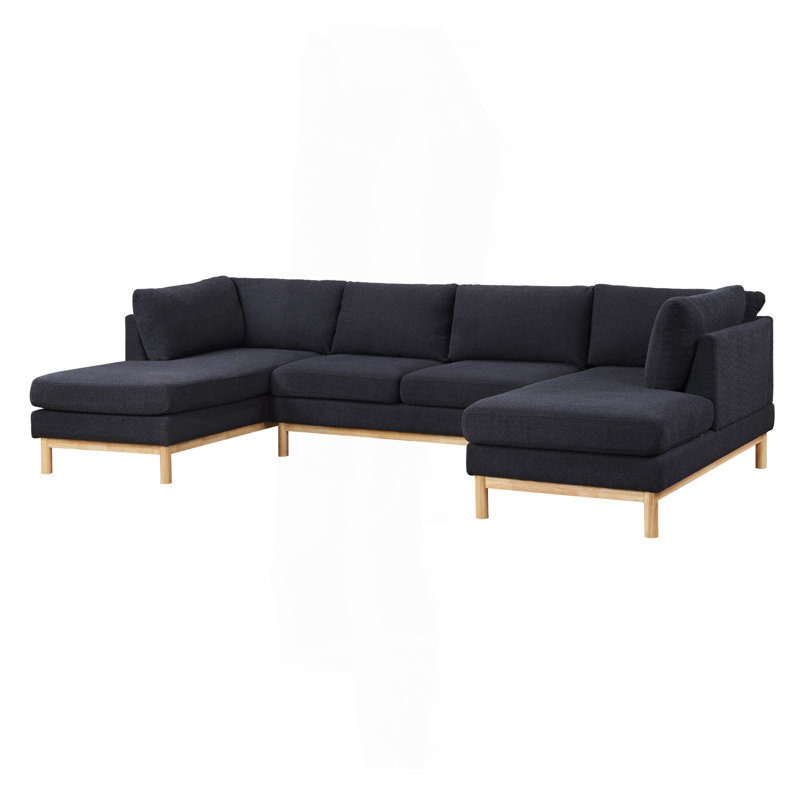 Canapé modulaire en U double de 124 po de largeur avec méridienne noire Sherpa