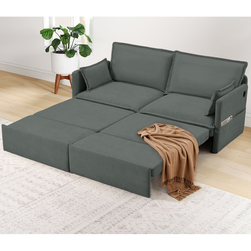 Pull Out Couch Sleeper Sofa Bed With Usb Ports & 4 Side Pockets For Living Room, Dark Gray