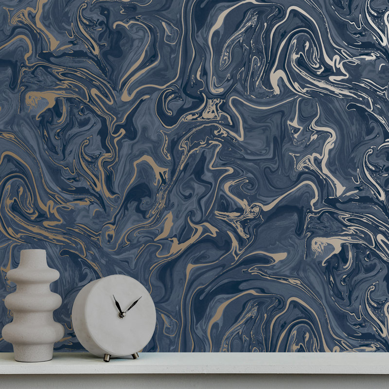 Distinctive Marble Wallpaper, Navy