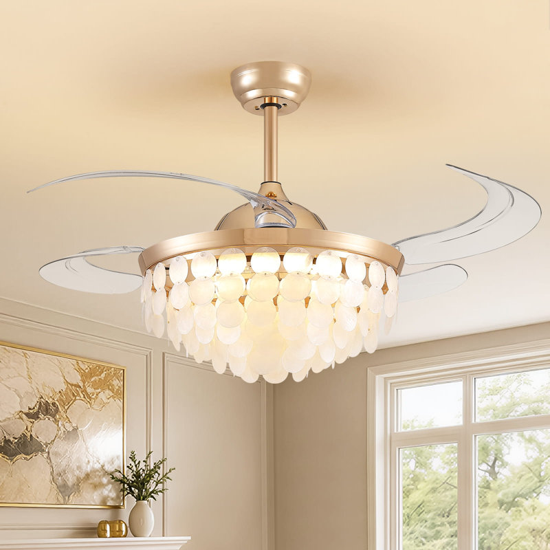 Ventilateur de plafond 48 po avec lumières à pales rétractables Boho Fandelier