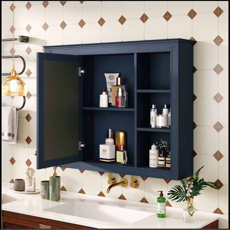 35'' x 27.5'' Medicine Cabinet, Wall Mounted Bathroom Storage Cabinet, Modern Bathroom Wall Cabinet, Blue