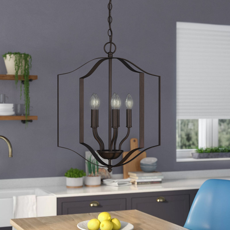 Lustre géométrique unique à 4 lumières Albano, Bronze huilé