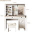 Coiffeuse de style avec tablettes spacieuses, lumières et séchoir à cheveux, bureau, miroir coulissant et rangement