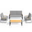 Ensemble de conversation de patio 4 pièces avec coussins, causeuse à structure en métal, 2 fauteuils et table basse d'apparence bois