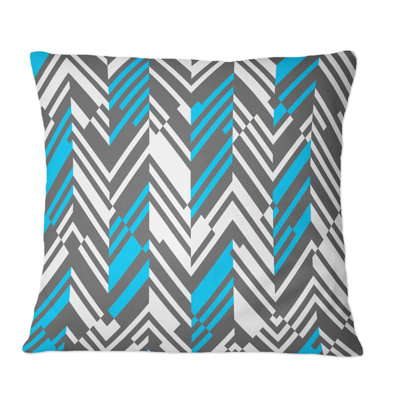 Coussin décoratif à motif géométrique gris et bleu