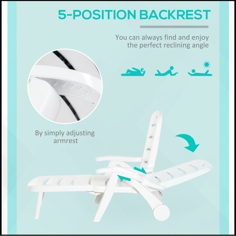 Outsunny Outdoor Chaise Lounge, 5 Level Adjustable Backrest Lounge Chair with Wheels