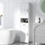 Armoire à linge de salle de bain - grande et mince avec tablette ouverte, tiroir, portes encastrées et tablettes réglables, blanc