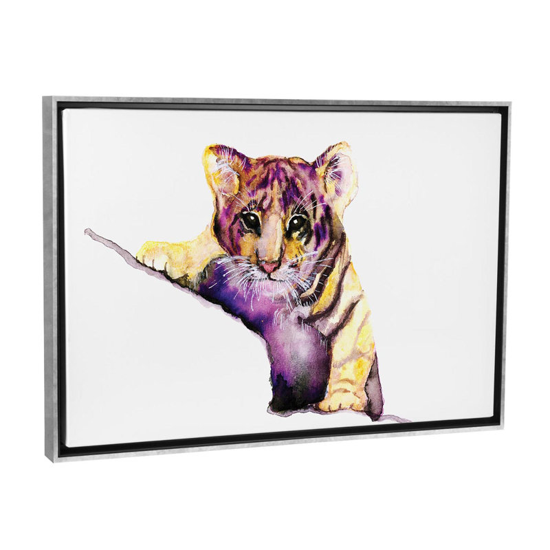 Art little tiger, H 40 po x l 60 po x P 1,5 po, Toile avec cadre argenté