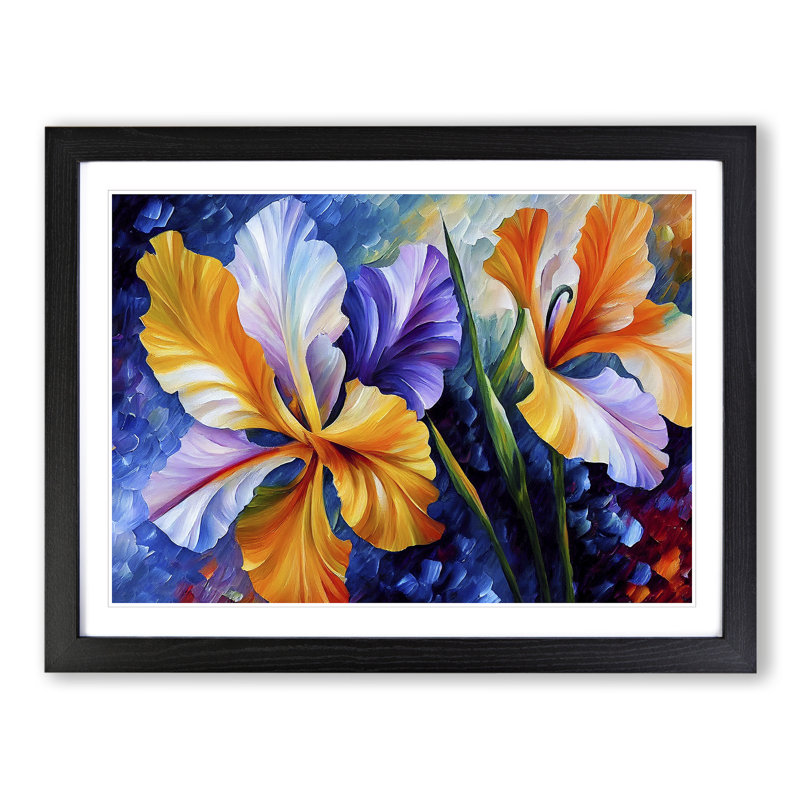 XH1022-10155X Wild Iris Flowers Abstract 1 Piece Single Picture Frame Painting, 34cm H x 46cm W x 2cm D, Black