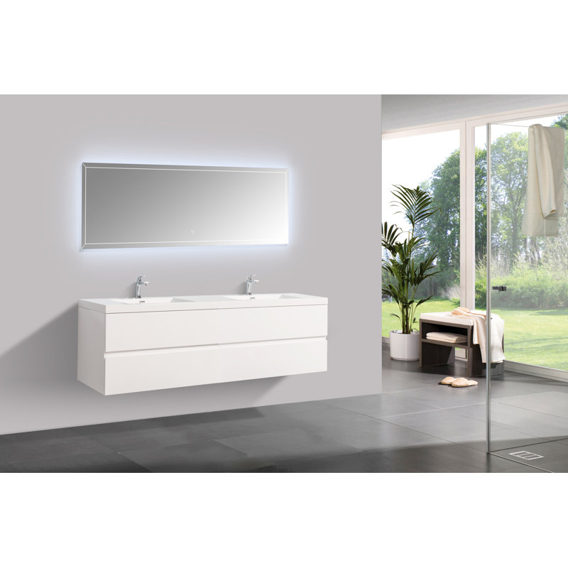 Amreeta 83.3" Wall-Mounted Double Bathroom Vanity Set, White