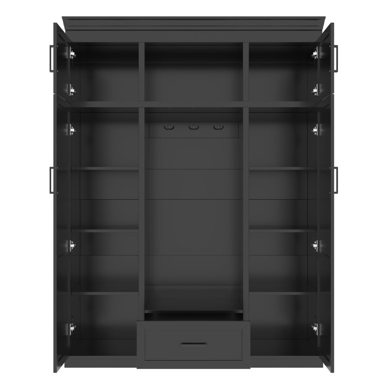 VIBE HAUS 85.2''H Hall Tree With Bench And 3 Hooks, Black