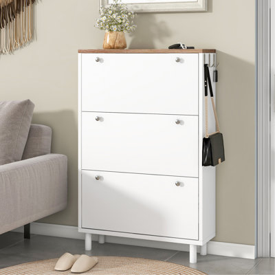 Armoire de rangement pour chaussures 24 paires, range-chaussures avec 3 tiroirs rabattables, étagère à chaussures étroite et étroite pour le couloir