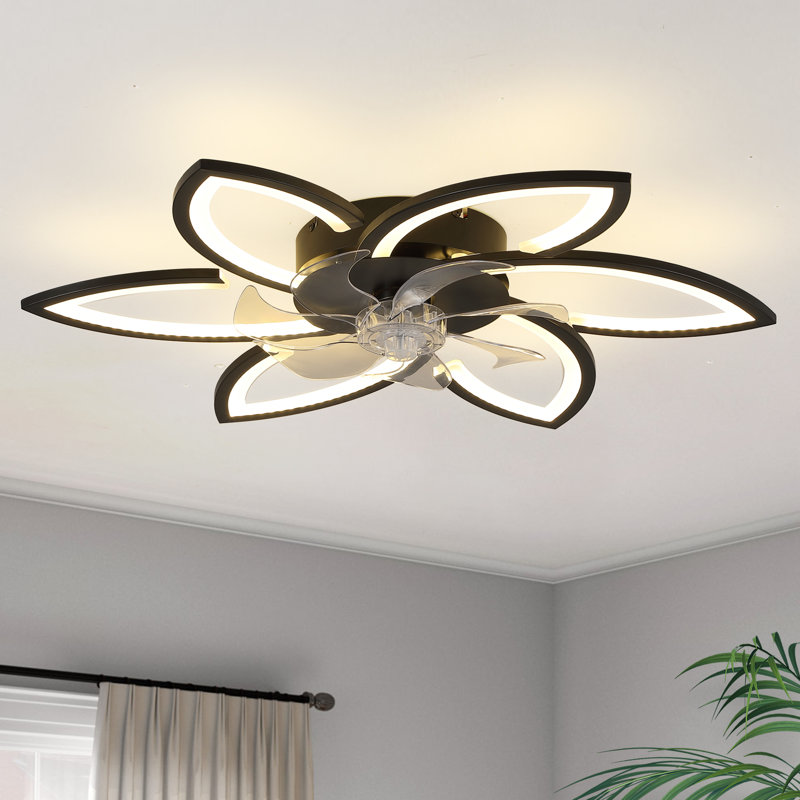 Ventilateur de plafond moderne à 7 pales avec 6 lumières - télécommande, pales réversibles à 6 vitesses, à intensité variable et minuterie