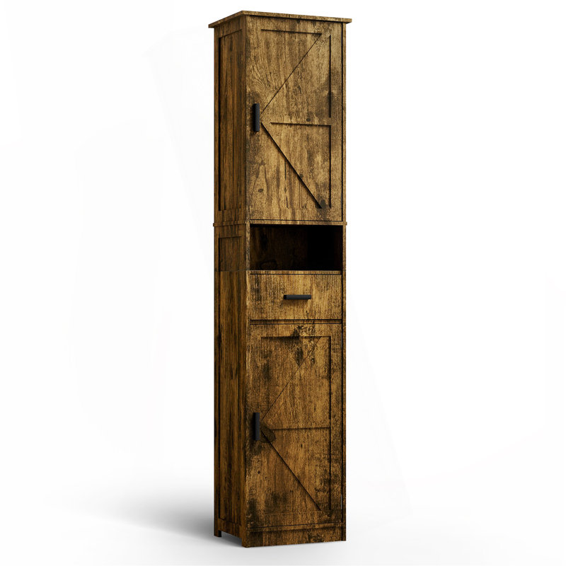 69" H Tall Bathroom Storage Cabinet With 2 Barn Doors And 1 Drawer, Narrow Storage Unit, Adjustable Shelves,Floor Cabinet For Bathroom, Living Room, Entryway,Kitchen,(Vintage Color)