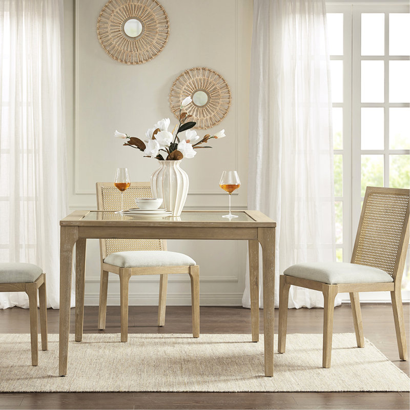 2 Dining Chair Collection - Solid Wood With Synthetic Cane Back, Upholstered Seat And Cushion, Assembly Tools Included Of 2 Wood, Required,