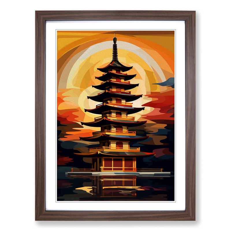 Pagoda Abstract No.2 1 Piece Single Picture Frame Wall Art, 64cm H x 46cm W x 2cm D, Walnut Framed