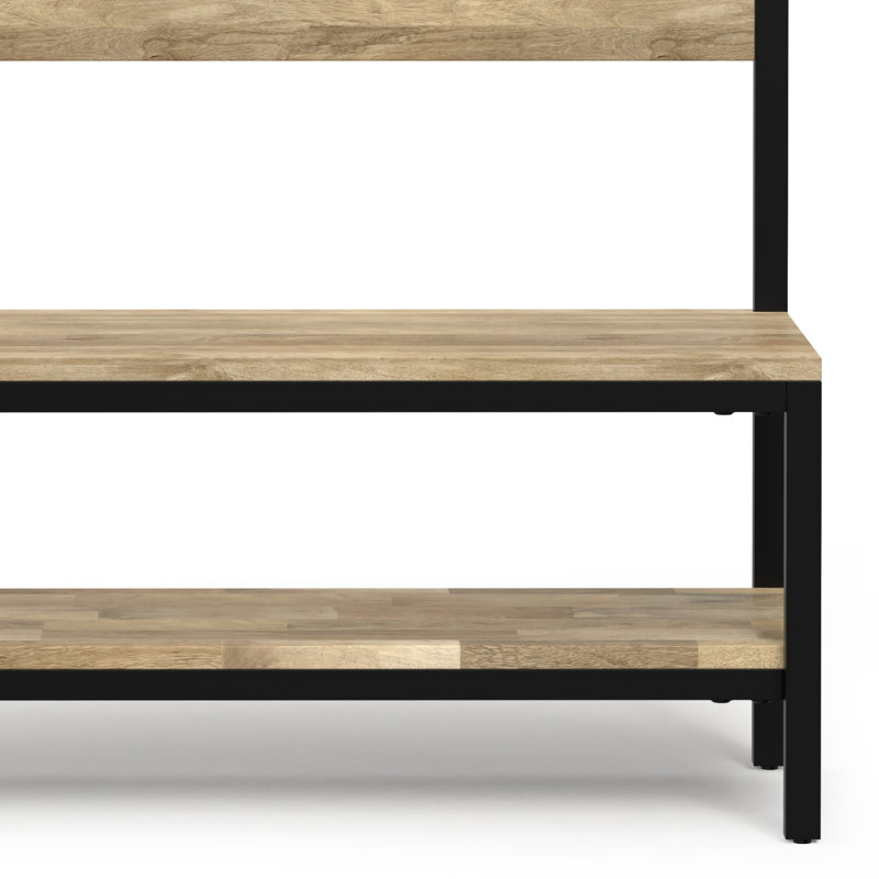 Natural Mango Wood Industrial Hall Tree with Storage Bench