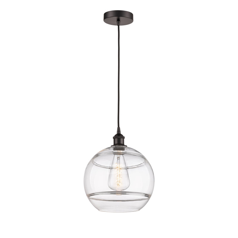 Luminaire suspendu 1 lumière Edison Bienes-616-G556, H 13,38 po x l 12 po x P 12 po, Transparent, Bronze frotté à l'huile