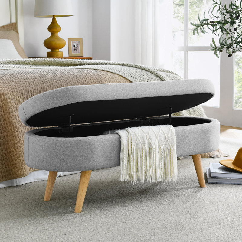 Caisyn Linen Upholstered Storage Bench, Gray, Natural