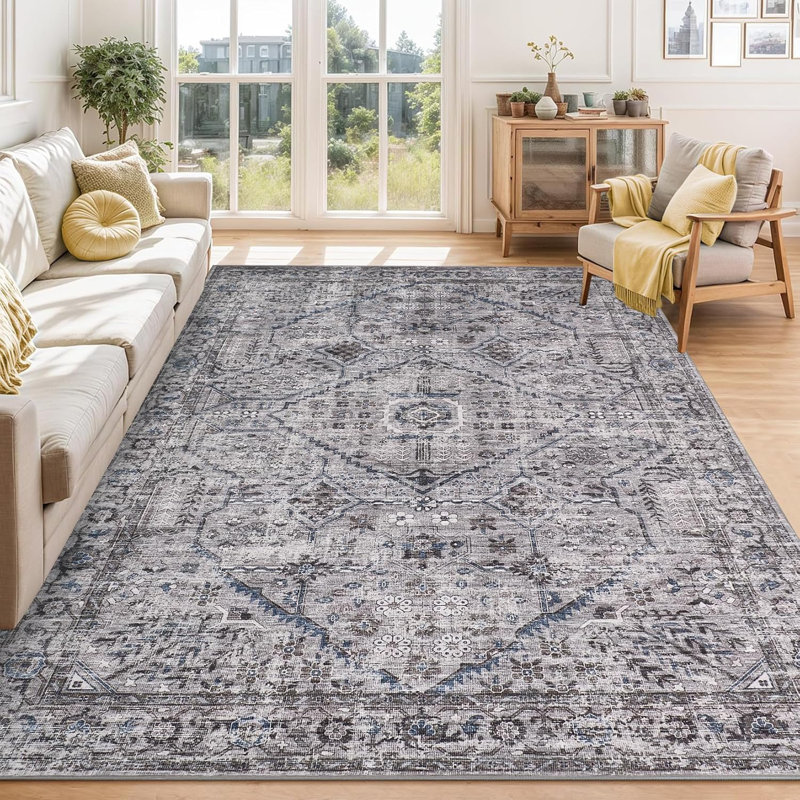 Runner Rug 2x6 Soft Vintage Washable Rug Runners Hallways Non-Slip Runner Low Pile Boho Farmhouse Carpet Runners Laundry Grey