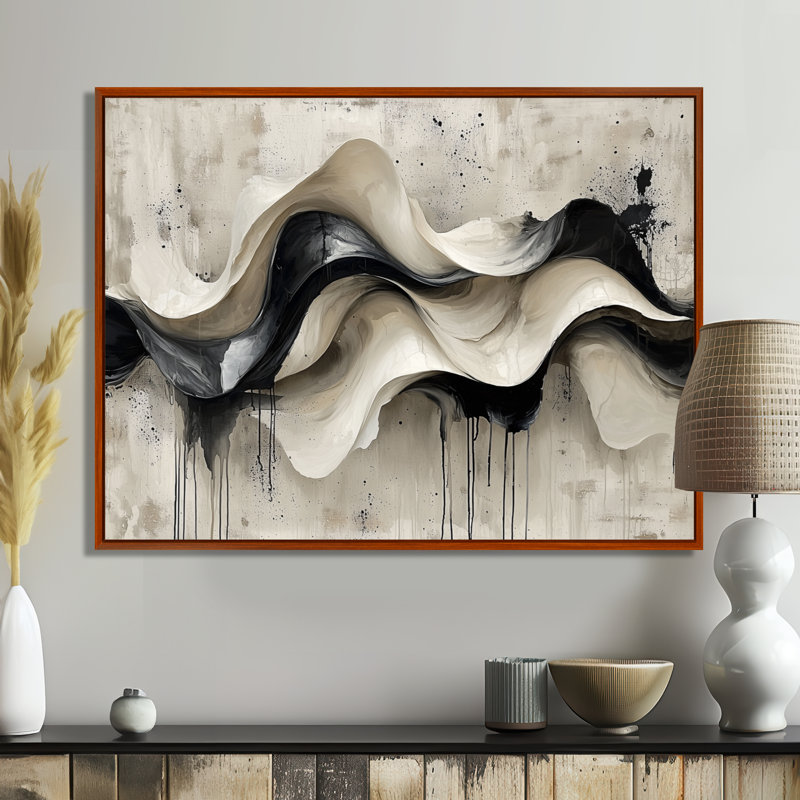 Art mural mural "Vagues modernes abstraites", Brun, H 12 po x l 20 po, Cadre flottant