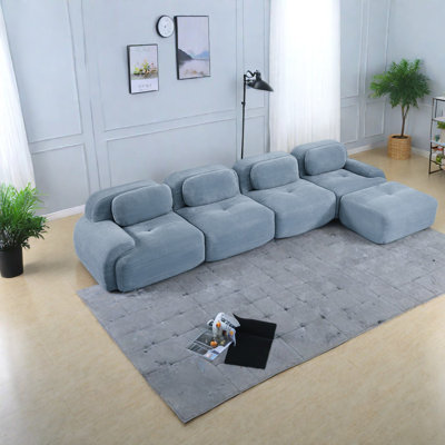 Versatile L-shaped Sofa With Premium Corduroy, Ergonomic Design For Living