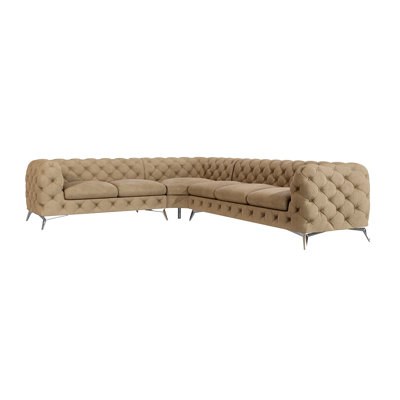 L-shape Corner Chesterfield Sofa Bixby with Silver Metal Legs