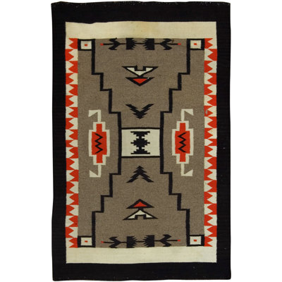 One-of-a-Kind 3'9" X 5'1" 1910s Wool Area Rug Black/Brown/Red/Ivory
