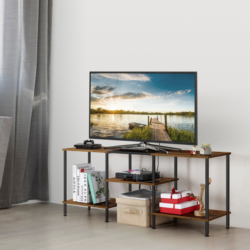 Meuble télé industriel avec multiprise: bois brûlé