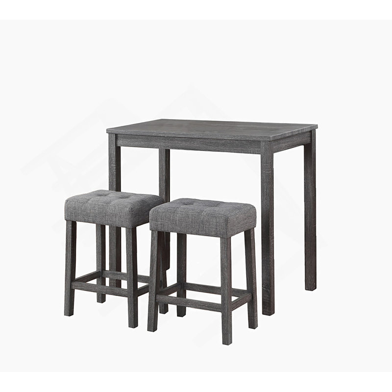 Ensemble de table bistro 3 pièces à hauteur de comptoir avec tabourets capitonnés, Gris, Gris