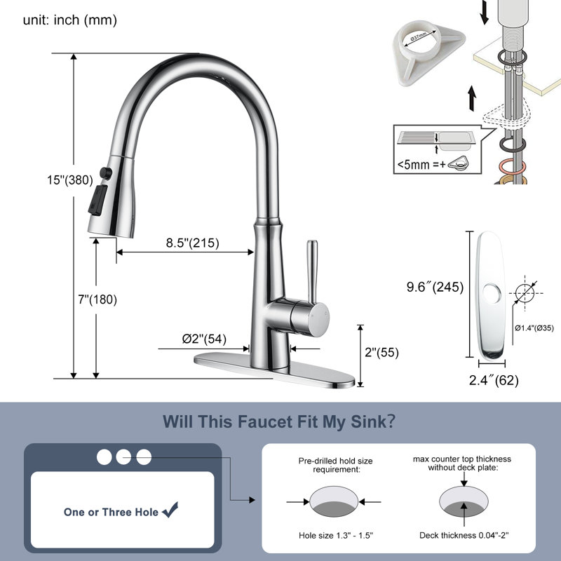 Chrome High Arc Single Handle Pull Down Kitchen Faucet