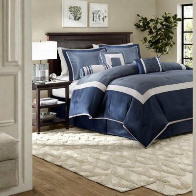 Premium Navy Polyester King Bedding Sets, Hotel Style Decorative Design