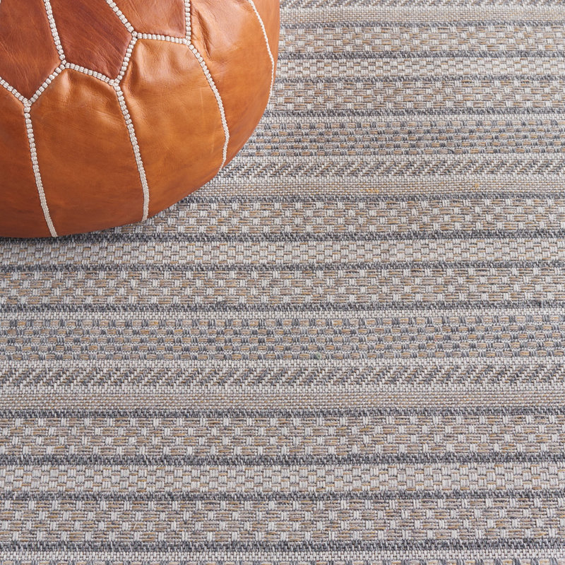 Martha Stewart Cotton Striped Rug in Gray/Taupe, Rectangle 5' x 7'