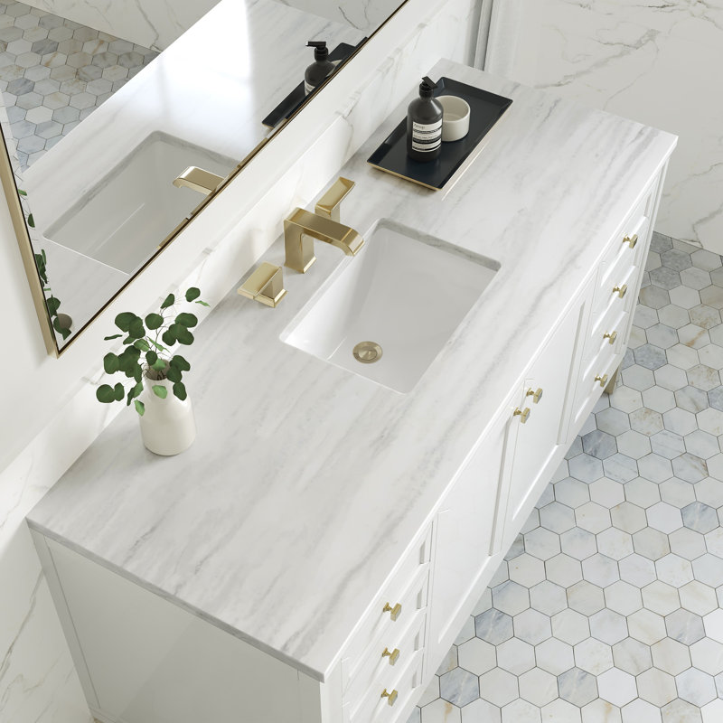 Chicago 60'' W Double Vanity, Charcoal Soapstone, Glossy White, 8" Widespread