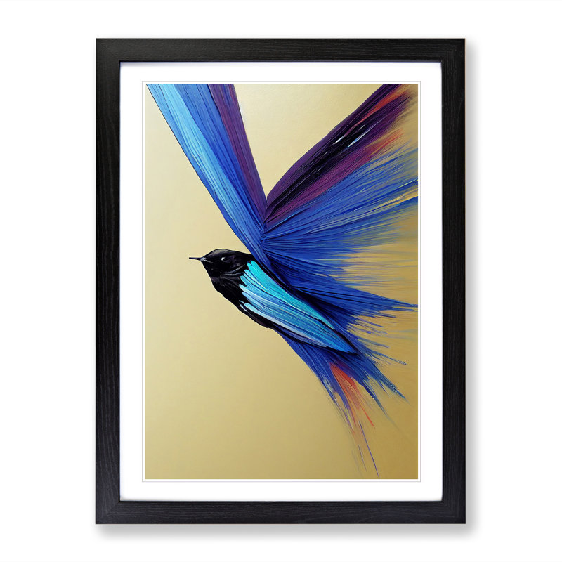Swallow Bird Palette Knife - Single Picture Frame Print, 64cm H x 46cm W x 2cm D, Black