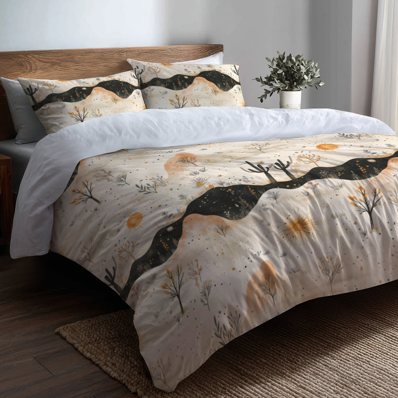 Ensemble de housse de couette abstraite de 3 - Ensemble de literie et coussin décoratif orange Boho