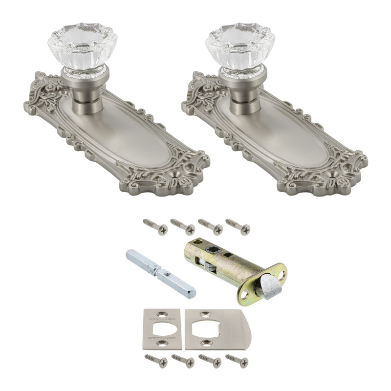 Victorian Plate with Crystal Door Knob, Satin Nickel, 2-3/8"