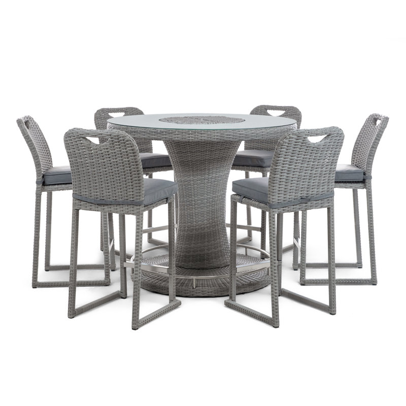 6 - Person Wicker Patio Dining Set with Round Table , Cushions Included