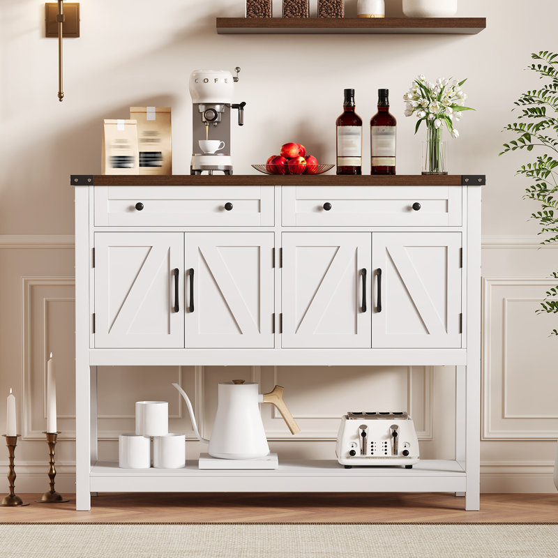Armoire buffet 47,2 po, armoire-bar Farmhouse, Blanc