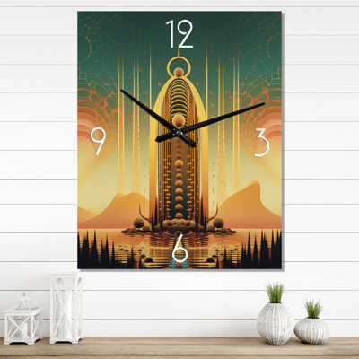 Futuriste architecture minimaliste ville d'or - horloge murale paysage abstrait surdimensionné