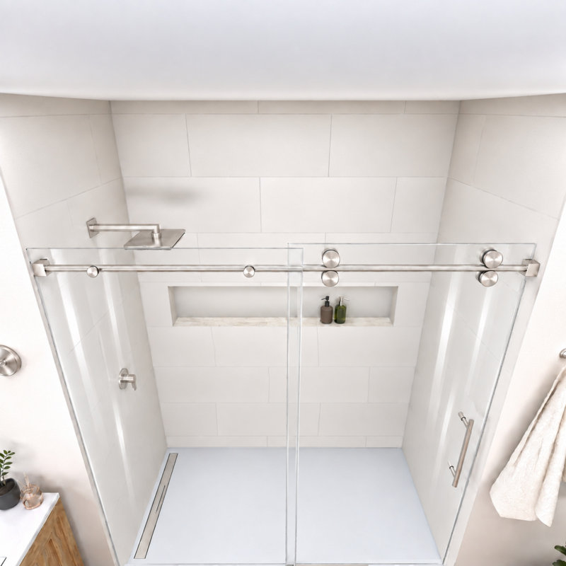 Porte de douche coulissante simple sans cadre avec verre transparent de 3/8 po de l 56 à 60 po x H 79 po Radiance