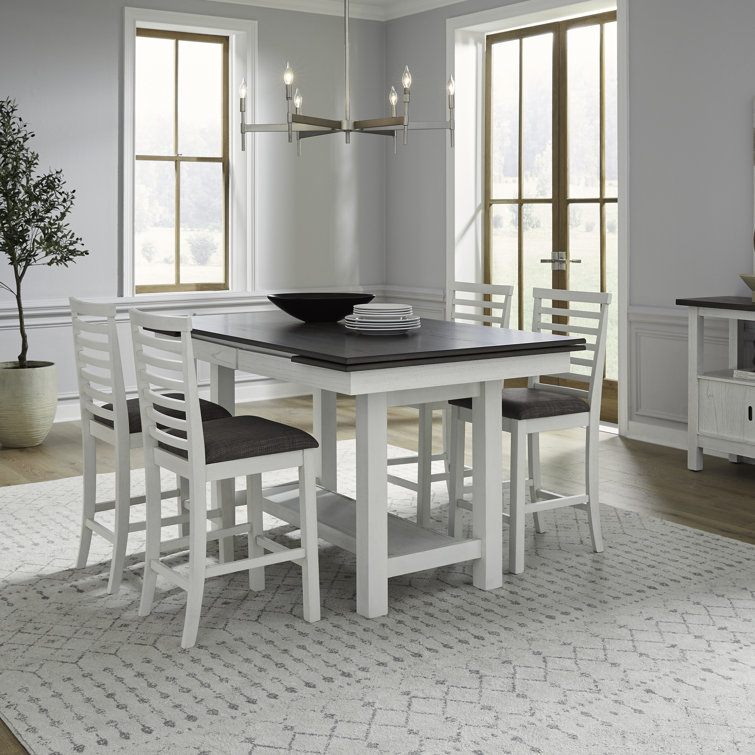 Luz Gathering Height Trestle Table Set w/ Upholstered Chairs
