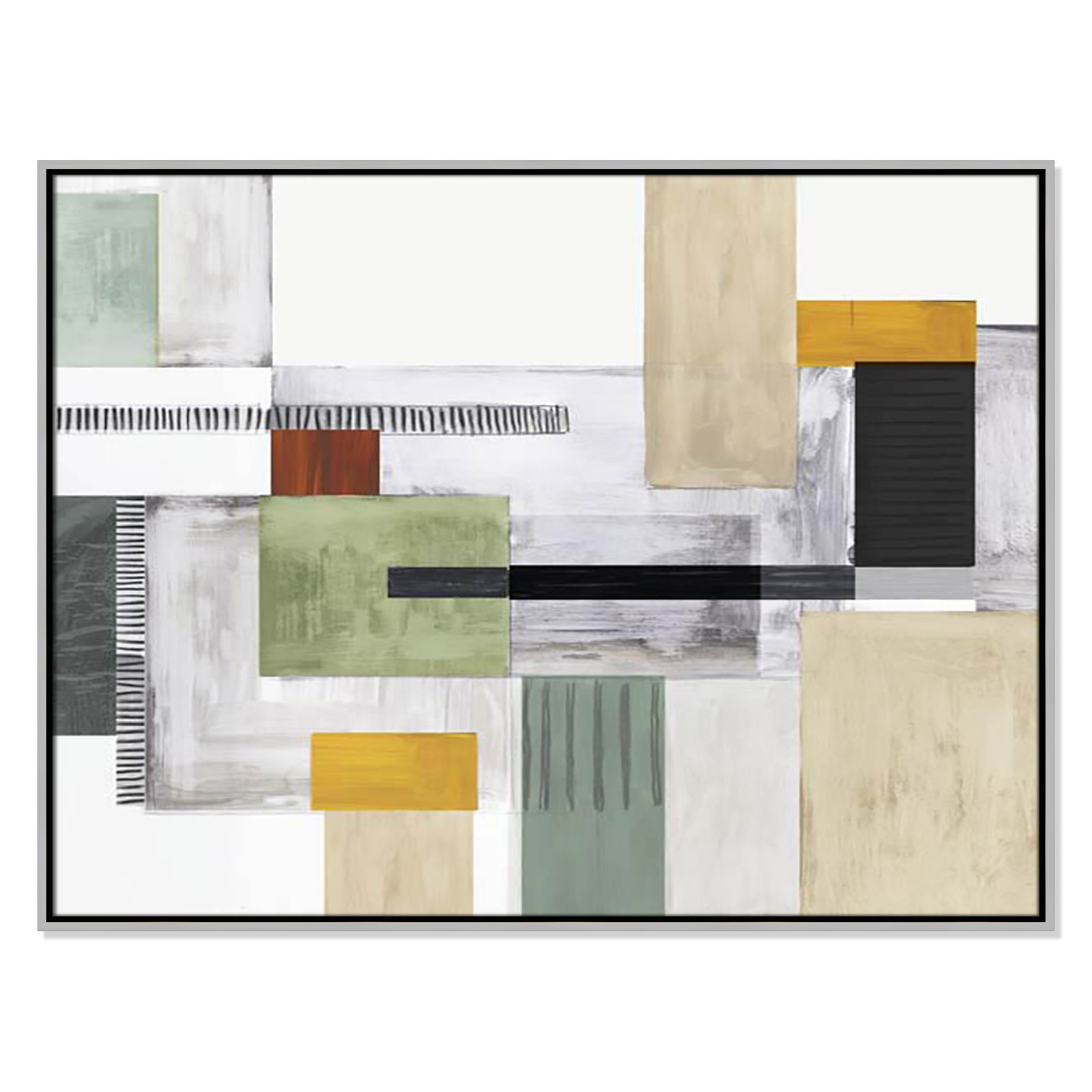 Playful Blocks Print by Tom Reeves, 31.5" H x 41.5" W x 2" D, Silver Floater Framed, No Mat