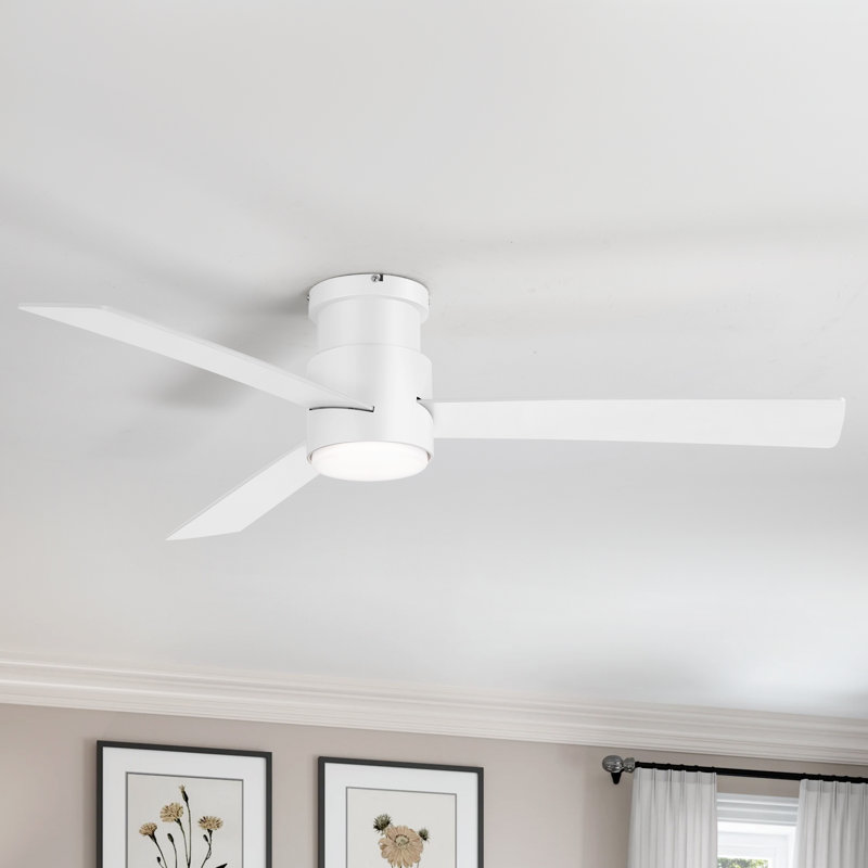 Ventilateurs de plafond de 52 pouces avec lumières, ventilateur de plafond à profil bas avec lumière, ventilateur de plafond encastré avec télécommande, ventilateur de plafond pour chambre à coucher, 6 vitesses, 3 pales réversibles