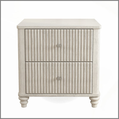 Fluted Nightstand, 21.65" Wide Side Table with 3 Drawers, Mid Century Modern Wood NightStand with Metal Handle, Wooden Bedside End Table for Bedroom, Living Room, Closet, Beige
